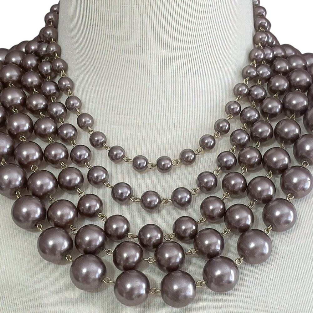 NWT David Aubrey 5 Strand Brown Graduated Beaded Statement Necklace